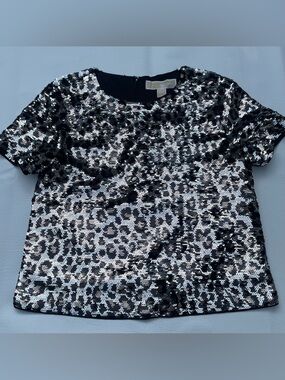 Michael Kors Black & Silver Sequin Animal Print Top size xxs